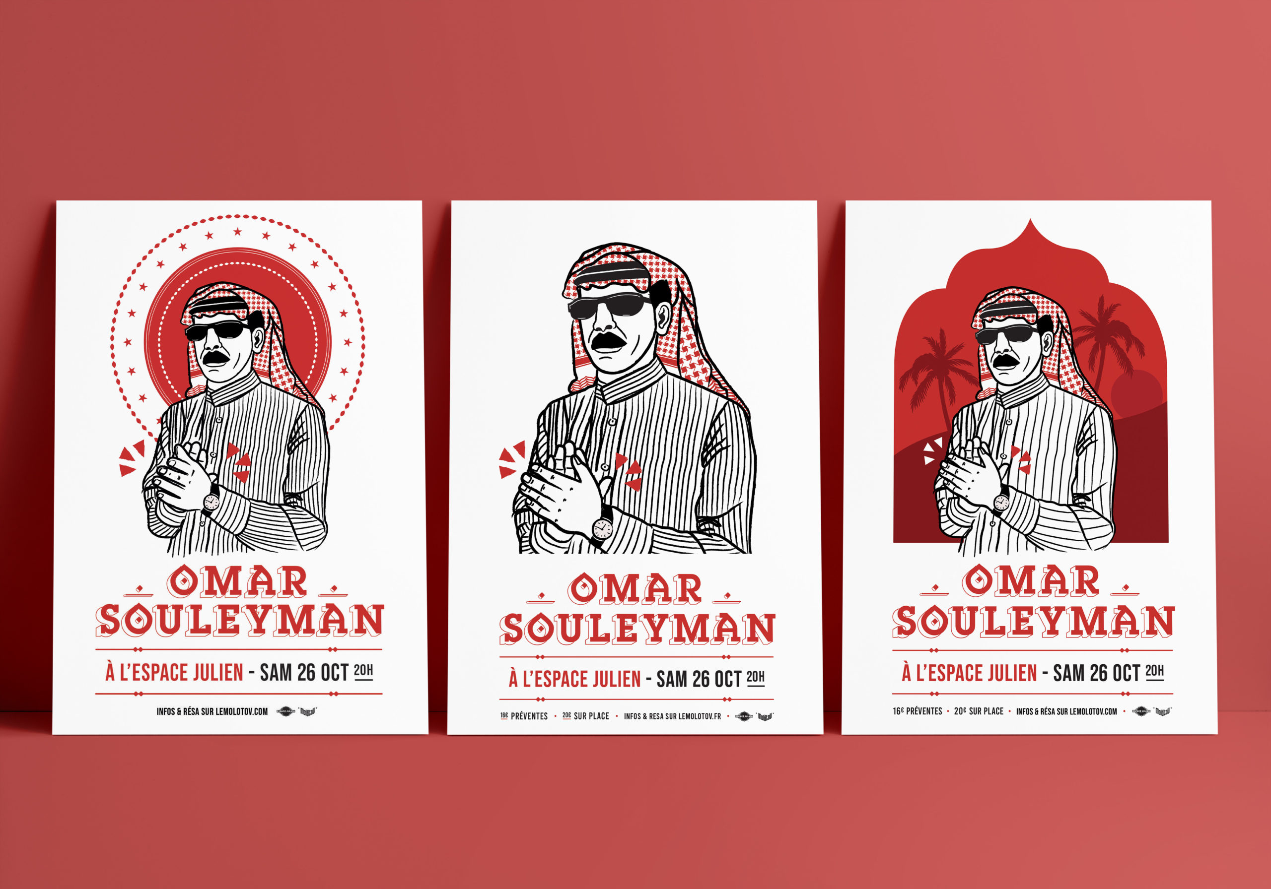Three graphic proposal for the Omar Souleyman concert poster